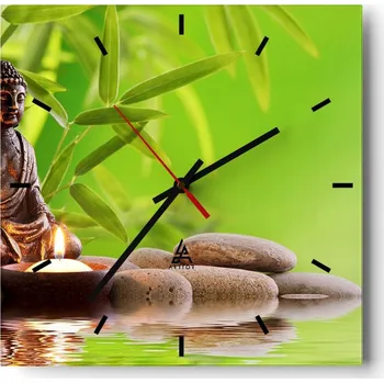 Hodiny Velké nástěnné hodiny na zeď 40x40 Buddha Skleněné hodiny Čtvercové Tiché