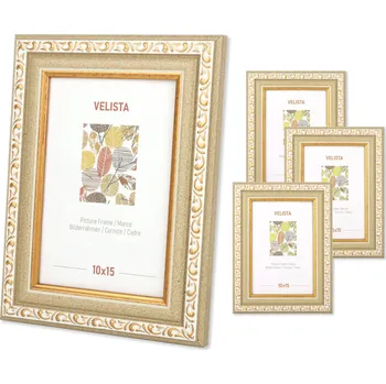 Obraz Béžový starožitný ozdobný rámeček na fotografie 10x15 v barokním stylu, sada 4 kusů