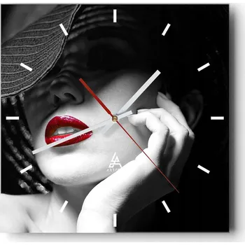 Hodiny Velké nástěnné hodiny na zeď 40x40 Žena Skleněné hodiny Čtvercové Tiché