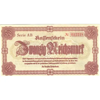 LIBEREC / Reichenberg. 20 Reichsmark. 28.4.1945. Série AB.