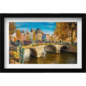 Obraz Dekorativní nástěnný obraz v černém rámu Podzimní splín Amsterdamu 30x20 cm