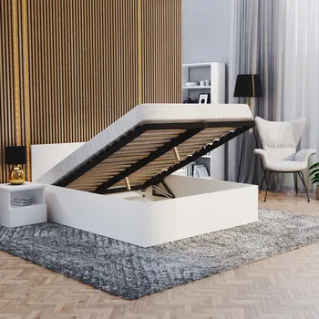 Postel Dvoulůžková postel imitace dřeva AJKmeble 140x200 cm bílá