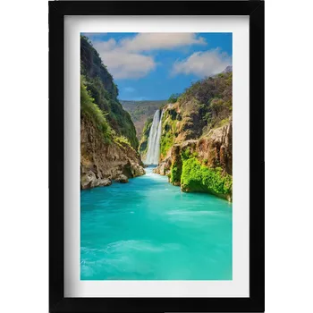 Obraz Dekorace obraz s grafikou v krásném rámu Tropický vodopád a řeka 20x30 cm