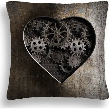 Polštář POLŠTÁŘ VELKÝ 50*50 MX 07 OCELOVÉ SRDCE STEAMPUNK