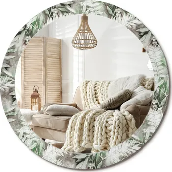 Zrcadlo Nástěnné Zrcadlo s ozdobným skleněným rámem fi 80 cm, motiv Akvarelové Listy