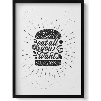 Obraz Obraz grafika v černém rámu Eat all you want - nápis do kuchyně 50x70 cm