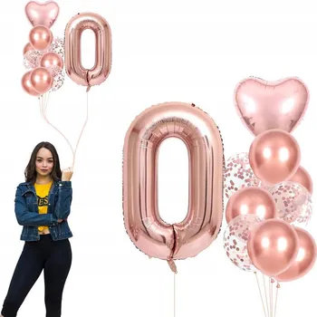 Balónek Narozeninové Balónky 10 Ks Růžové konfety písmeno 0