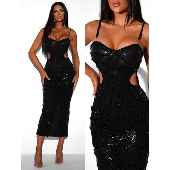 Dámské šaty Černé luxusní třpytivé šaty LUMPUR Velikost: L