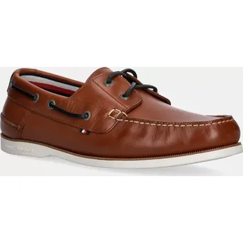 Dámské mokasíny Kožené mokasíny Tommy Hilfiger TH BOAT SHOE CORE LTH pánské, hnědá barva, FM0FM05569 82X, EUR 43