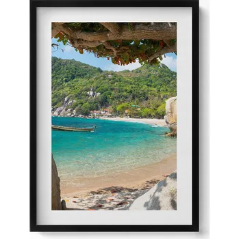 Obraz Nástěnný obraz v rámu s grafikou Výhled na moře Koh Tao Thajsko 50x70 cm