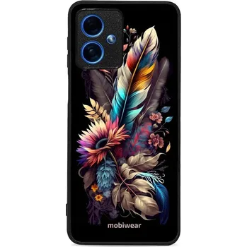 Pouzdro na mobilní telefon Lesklý kryt Mobiwear Glossy - Motorola Moto G54 5G - G011G Kytice s pírkem (Prémiové lesklé pouzdro, obal, kryt Mobiwear Glossy na mobil Motorola Moto G54 5G - G011G Kytice s pírkem, materiál Plast + TPU silikon - krytí po všech stranách, neošoupatelný)