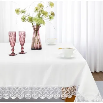 ubrus BÍLÝ UBRUS ODOLNÝ PROTI SKVRNÁM S KRAJKOU 110 CM X 300 CM