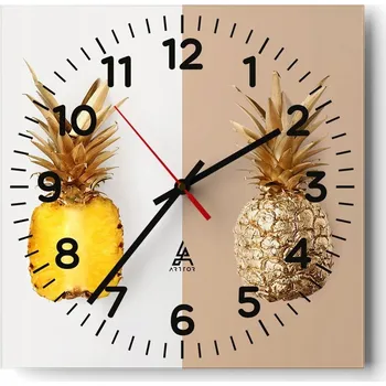Hodiny Kuchyňské nástěnné hodiny 30x30 Ananas Skleněné hodiny do obýváku Moderní Tiché