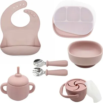 dětská jídelní sada MARTONS Jídelní sada silikonová s přísavkou 7-dílná Rose Pink