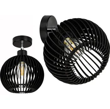 Nástěnné svítidlo Nástěnná lampa s nastavitelným ramenem ČERNÁ LOFT stínidlo koule 40 Dřevo, patice 1x E27