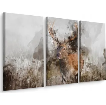 Obraz Obraz Triptych Jelen AKVAREL Příroda Dekorace 60x40