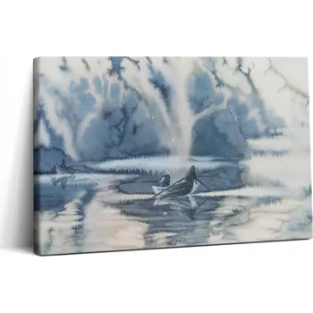 Obraz Fotoobraz na plátně do obýváku Krásný potisk Zimní jezero a loďka 30x20 cm