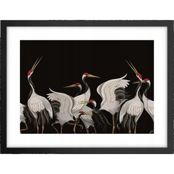 Obraz Obraz plakát v černém rámu do obýváku 40x30 jeřábi foto plakáty na zeď