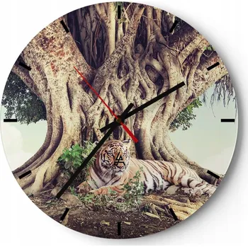 Hodiny Velké nástěnné hodiny na zeď 40x40 Tygr Skleněné hodiny Kulatý Tiché