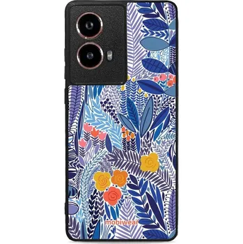 Pouzdro na mobilní telefon Lesklý kryt Mobiwear Glossy - Motorola Moto G85 5G - G037G - Modrá květena (Prémiové lesklé pouzdro, obal, kryt Mobiwear Glossy na mobil Motorola Moto G85 5G - G037G - Modrá květena, materiál Plast + TPU silikon - krytí po všech stranách, neošoupatelný)