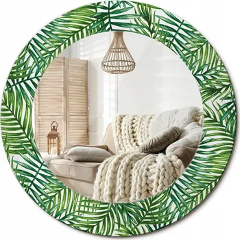 Zrcadlo Zrcadlo s ozdobným skleněným okrajem, Ø 50 cm, Tropická palma