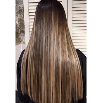 Paruka Vlasy clip in 4 pásy - hnědé a blond melírované rovné vlasové příčesky 55 cm