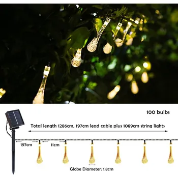 Venkovní osvětlení Immax LED Solární dekorační řetěz DROP 100xLED 10m IP65 teplá bílá