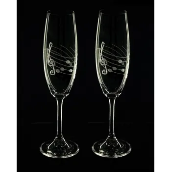 Sklenice Skleničky na sekt 2ks Lara 220ml, noty - ručně ryté (broušené) dárková krabička, dárek pro hudebníka