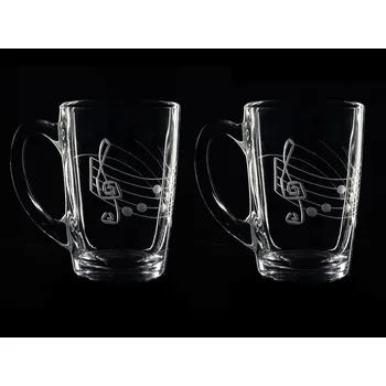 hrnek skleněný na čaj 2ks 250ml noty - ručně ryté (broušené) dárková krabička, dárek pro hudebníka
