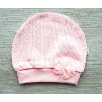 Dětská móda AMÁLKA Bavlněná čepička jemný, ažurový vzor, květinka tyl Velikost: 62-68