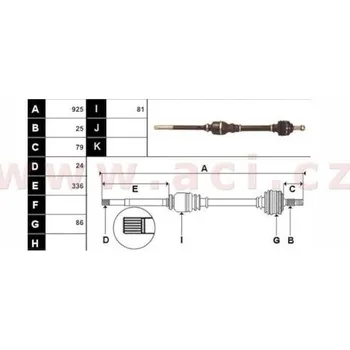 poloosa AVORD délka 925 mm, 25 drážek u kola, 24 drážek u převodovky (převodovka BE4R), P, repasovaný originál (+vratná část 59