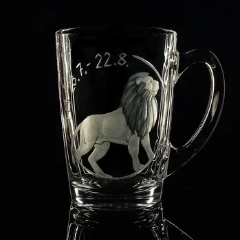 Hrneček 250ml znamení Lev - ručně ryté (broušené) dárková krabička