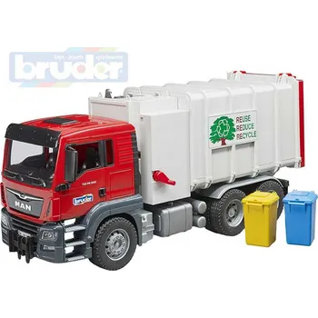 Hračka BRUDER 03761 Auto MAN TGS popeláři funkční model 1:16 set se 2 popelnicemi | 310737