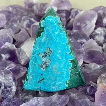 Drahý kámen Chryzokol s malachitem leštěná špice KO1 cca 4,1 x 8,1 cm, 187 g