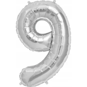 Balónek Fóliový balónek ČÍSLICE 9 Stříbrný Chrom - 32" ~80 cm Narozeniny Oslavy XXL