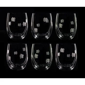 Sklenice Sklenice na whisky 6ks Club 300ml s rytinou psích pacek - ručně ryté (broušené)