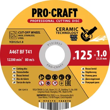 Řezný kotouč Keramický řezný kotouč Procraft YСD125x1.0 50ks | YCD125x1.0