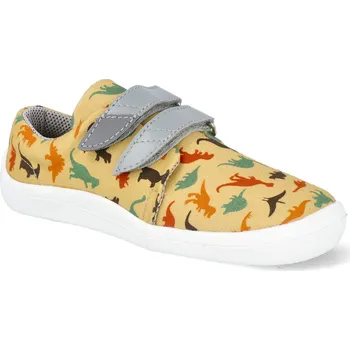 Barefoot dětské tenisky Beda - Dinosaurs textilní vegan žluté Velikost: 27
