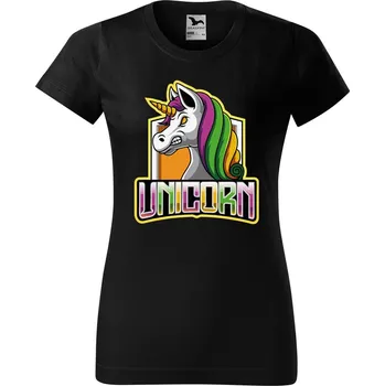 Dámské tričko DOBRÝ TRIKO Dámské tričko s potiskem Naštvaný jednorožec Barva: Černá, Velikost: 3XL
