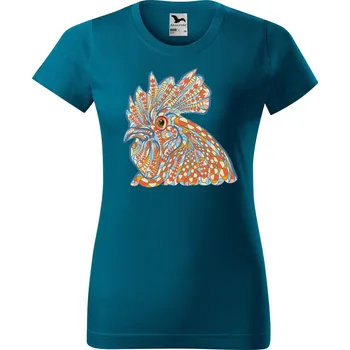 Dámské oblečení DOBRÝ TRIKO Dámské tričko s potiskem Hlava kohouta Barva: Petrolejová, Velikost: XS