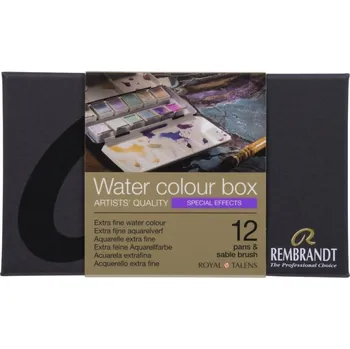 Speciální výtvarná barva Profesionální akvarely Rembrandt, sada 12 odstínů metalické, perleťové a duhové + štětec