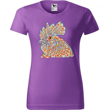 DOBRÝ TRIKO Dámské tričko s potiskem Hlava kohouta Barva: Fialová, Velikost: S