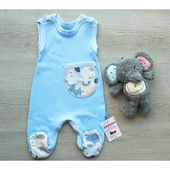 Dupačky AMÁLKA Bavlněné modré dupačky, kapsa sloníci Velikost: 80