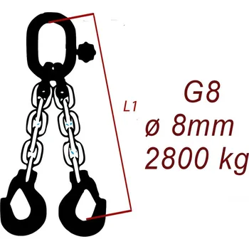 Upínací popruh BEST MAXX 2820 kg Vázací řetěz G8 dvoupramenný, oko-hák, 8mm Délka úvazku: 1 M