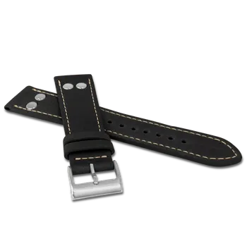 Řemínek na hodinky LAVVU Černý pilotní řemínek PILOT z luxusní kůže Top Grain - 22 LSUAB22