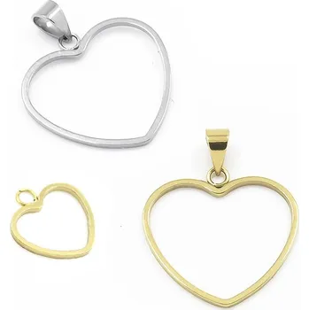 Materiál na výrobu šperku Ocelový rámeček přívěsek srdce - 1Ks - 12mm / Nerez SL