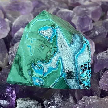 Drahý kámen Chryzokol s malachitem leštěná špice KO4 cca 4,9 x 6,9 cm, 229 g