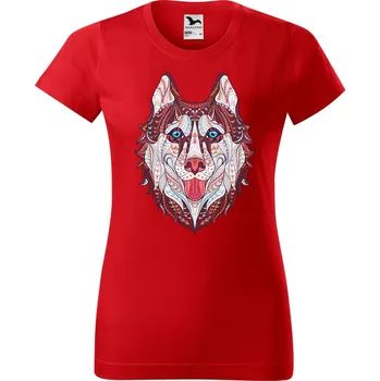 Dámské tričko DOBRÝ TRIKO Dámské tričko s potiskem Hlava vlka Barva: Červená, Velikost: L