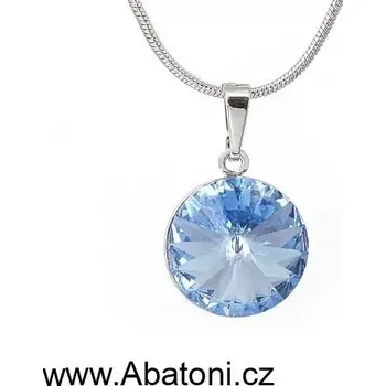 Náhrdelník Swarovski Elements Rivoli vlepený krystal 14mm - Stříbrný náhrdelník (přívěsek + řetízek) modrý kulatý 54001.3 Light Sapphire (modrá světlá, blankytná)