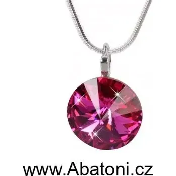 Náhrdelník Swarovski Elements Rivoli vlepený krystal 14mm - Stříbrný náhrdelník (přívěsek + řetízek) růžový kulatý 34112.3 Fuchsia (růžová tmavá, fuchsiová)